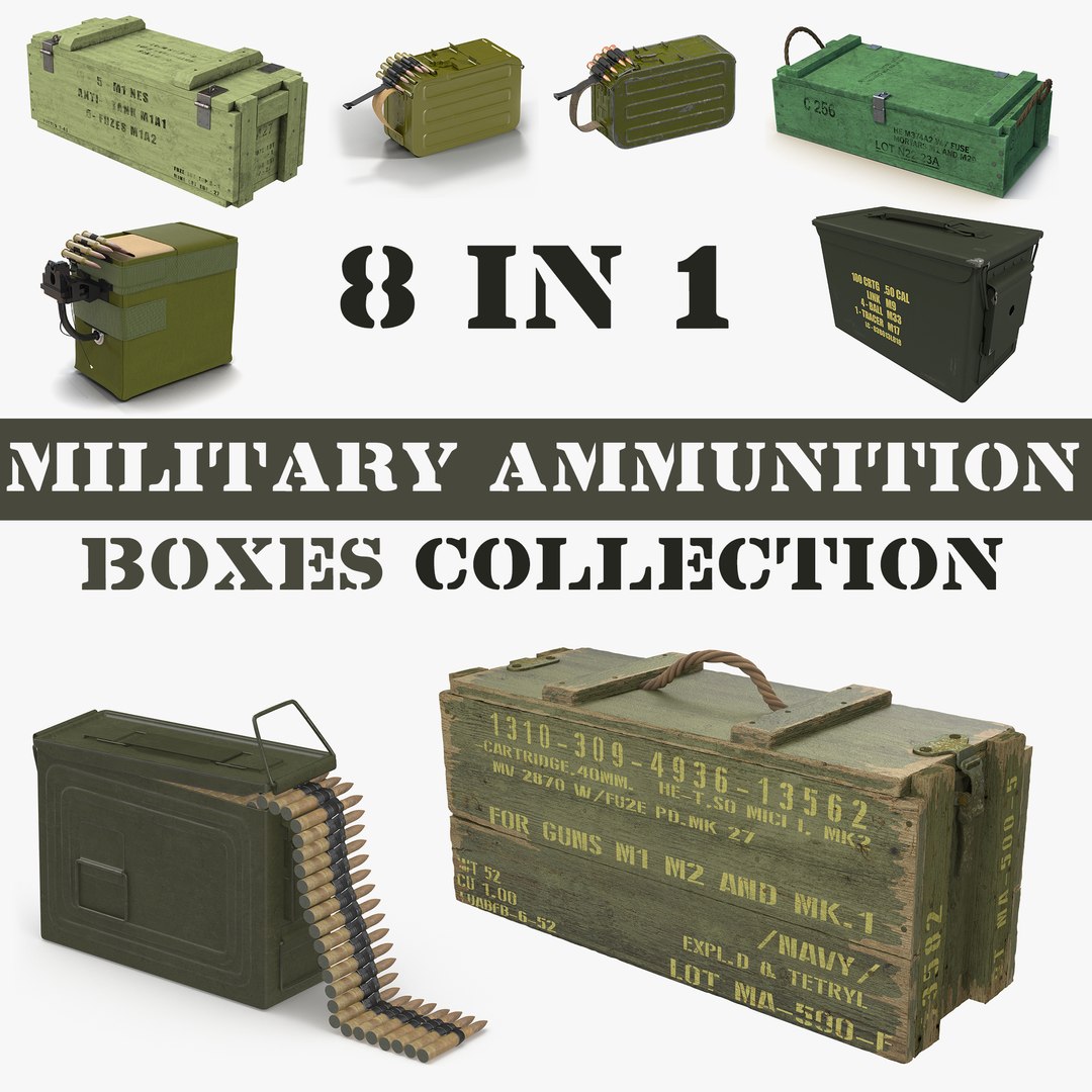 Military Ammunition Boxes Collection 3D model preview