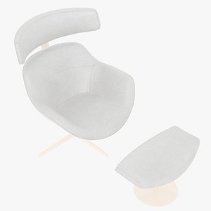 Cassina 277-12 Auckland Arm Chair and 277-42 Auckland Ottoman White Leather White Body 3D model