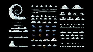 3D model Stylized Cartoon Clouds and Weather Icons pack 140 assets Low-poly