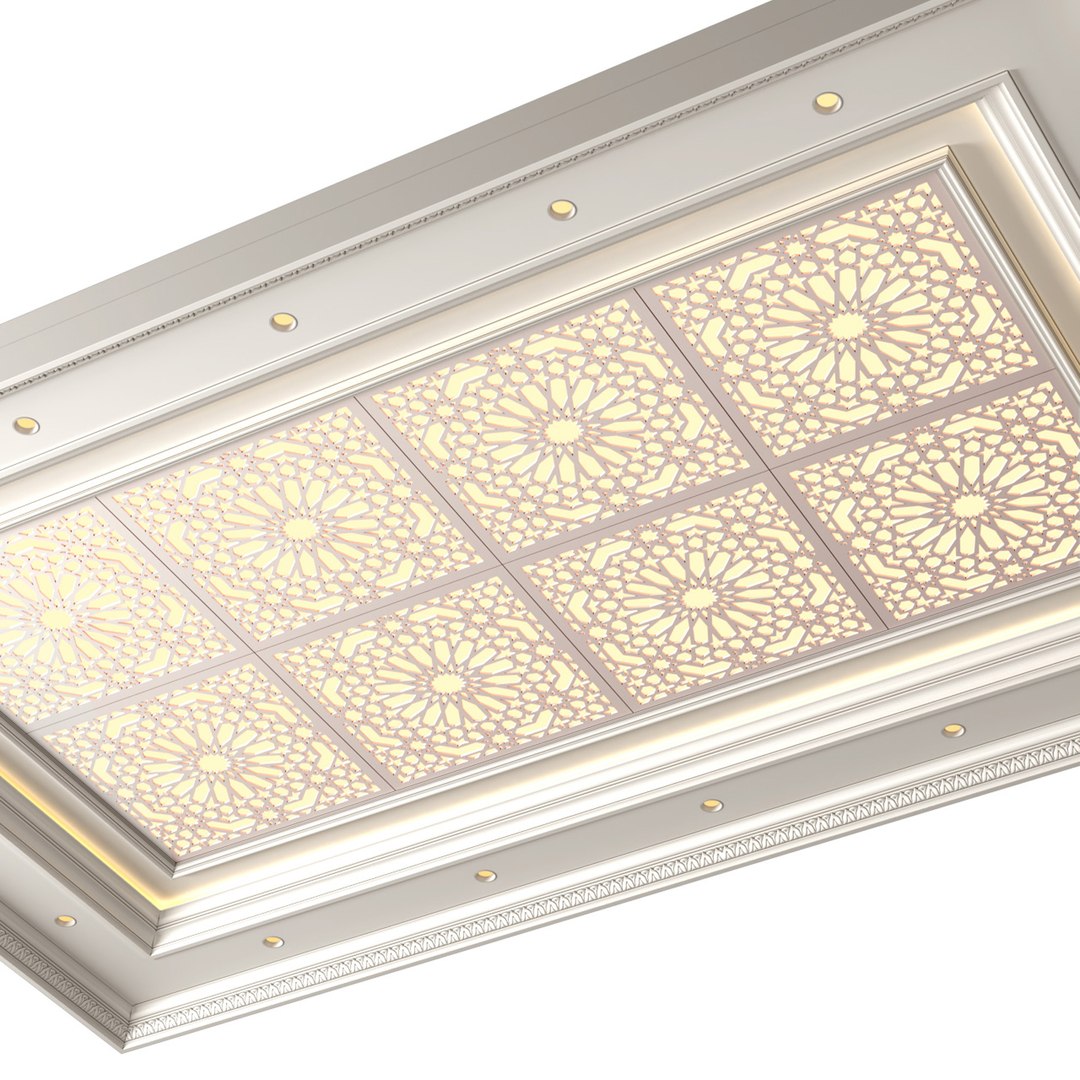 Coffered ceiling with lighting in oriental style 3D model - TurboSquid ...