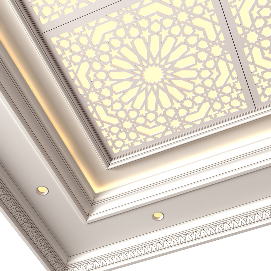 Coffered ceiling with lighting in oriental style 3D model - TurboSquid ...