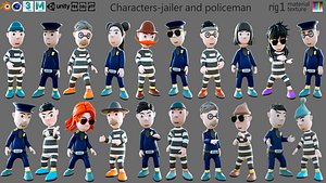Cartoon characters-jailer and policeman model