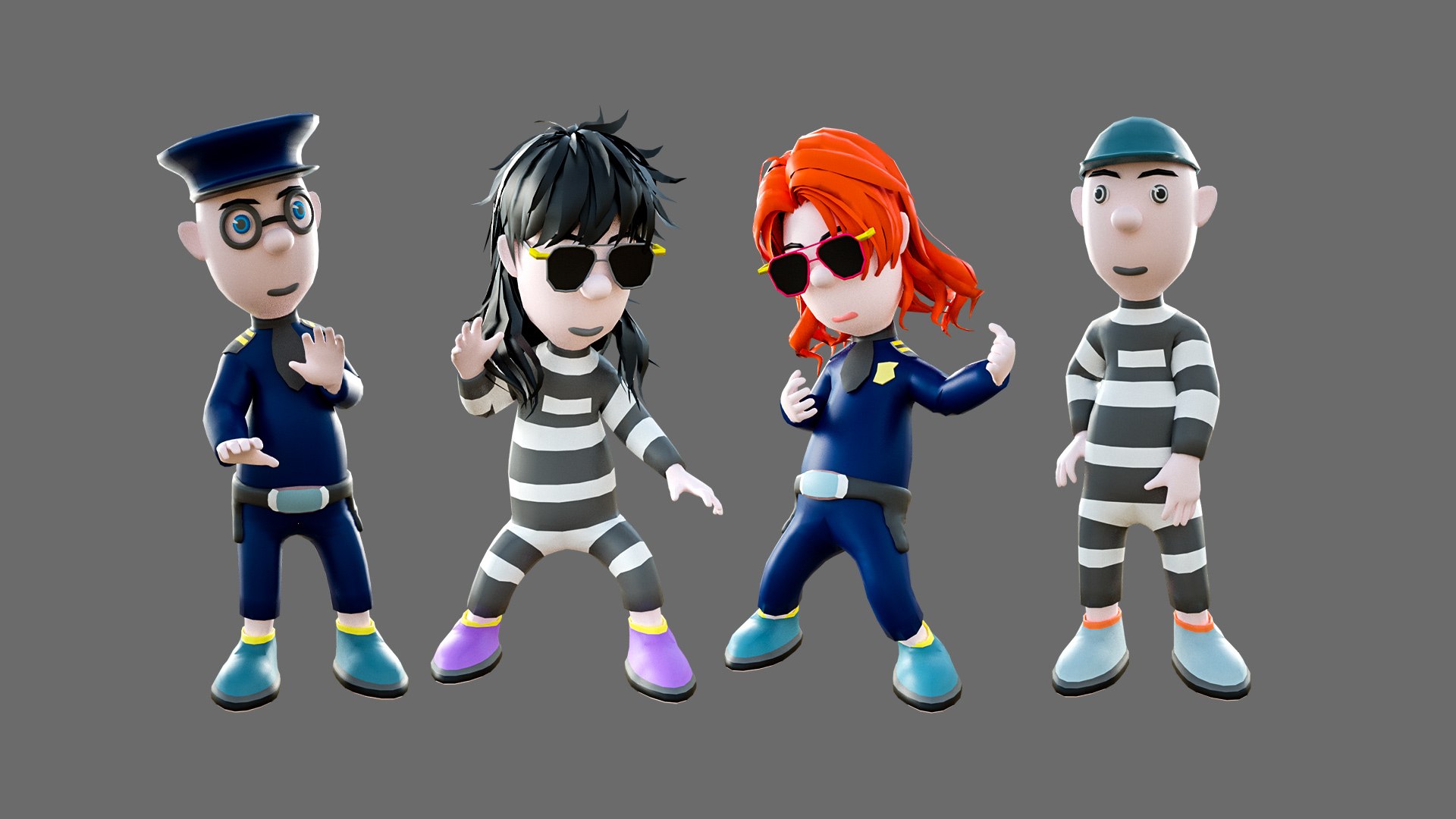 Cartoon Characters-jailer And Policeman Model - TurboSquid 2185332