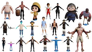 Stylized and Cartoon Character Mega Pack 24 Models Game Ready 3D model