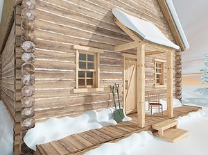 3D model wood cabin exterior