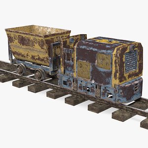 Mining Locomotive with Minecart on Railway Section Rusted