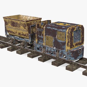 Mining Locomotive with Minecart on Railway Section Rusted