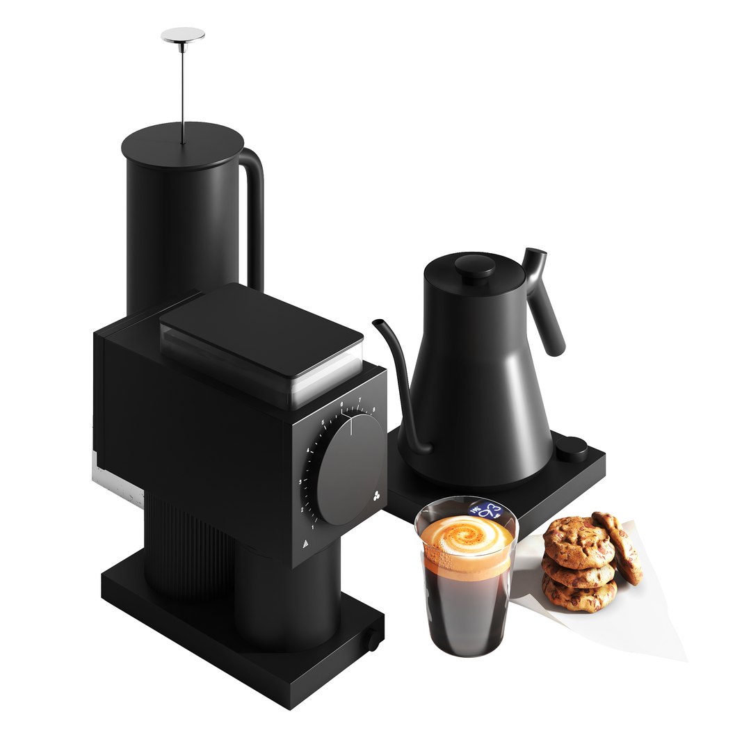 3D Fellow ODE Set Kettle Coffee Grinder French Press Model TurboSquid