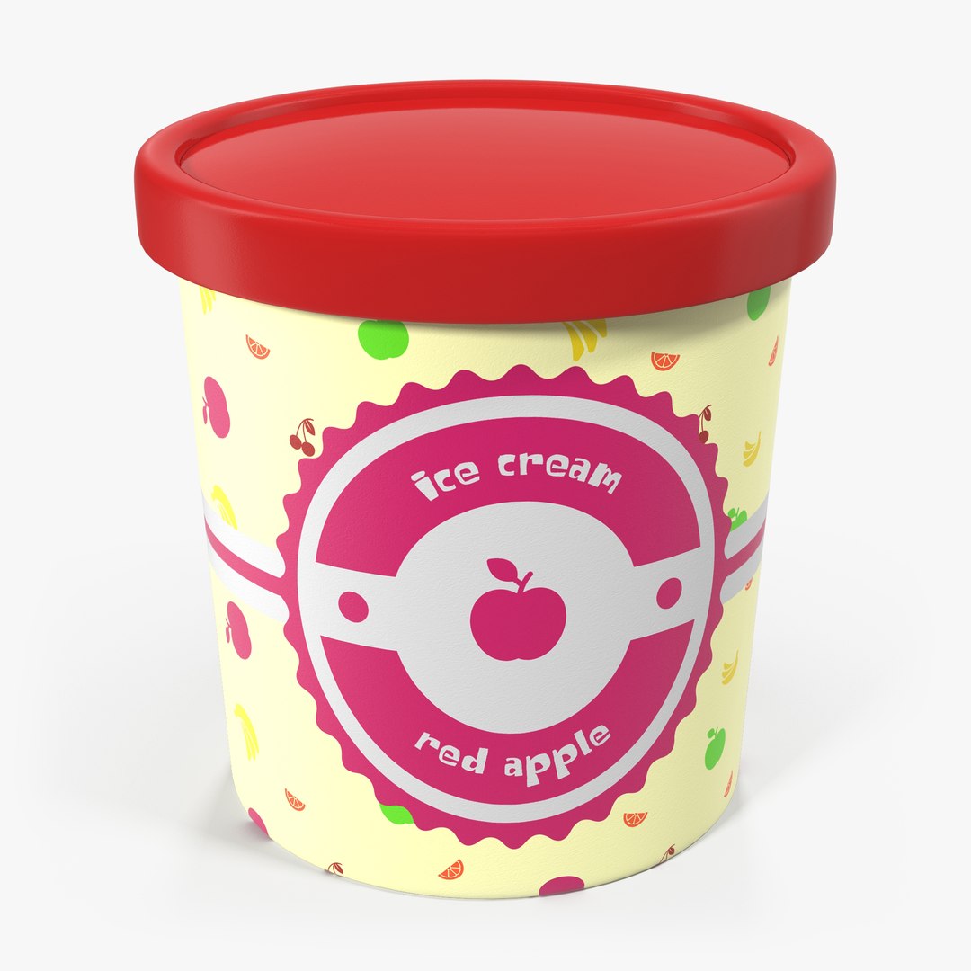 Ice Cream Pint Tub Red Apple 3D model preview