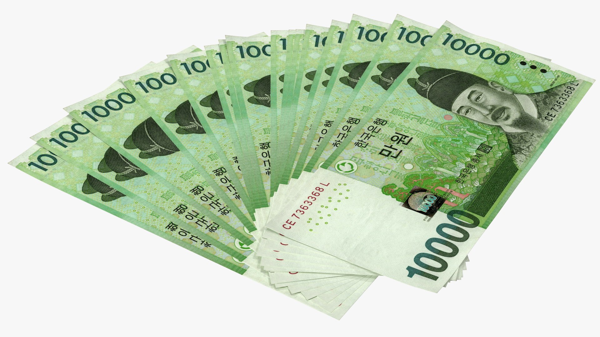 Fan Shaped Korea Republic 10000 Won Banknotes 3D Model - TurboSquid 1729546