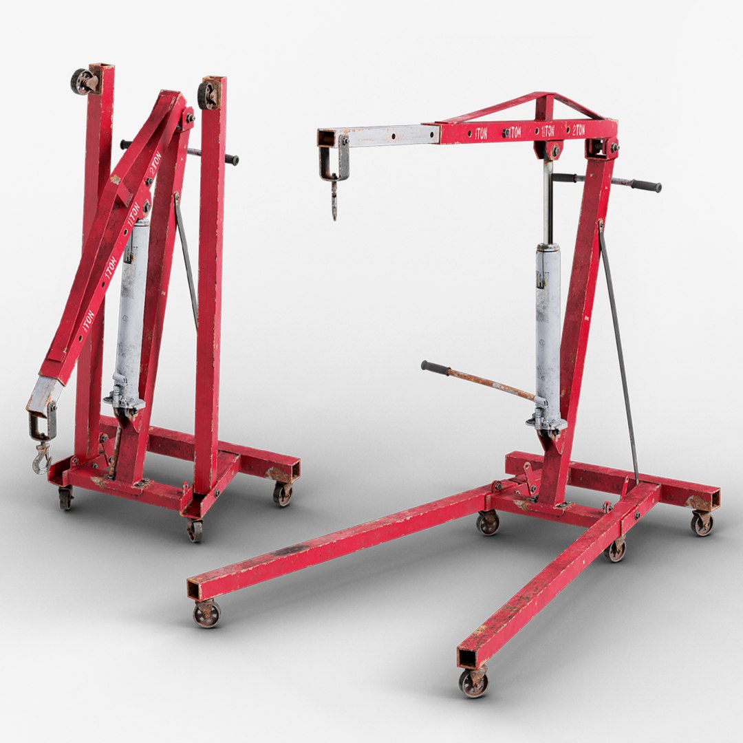 3D Game Ready Car Engine Crane - Hydraulic Hoist - Worn -3 Meshes ...