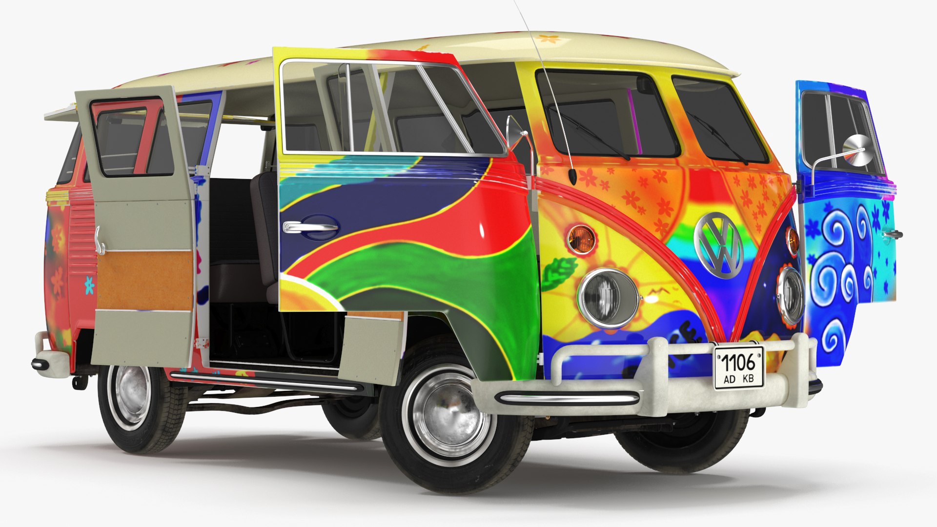Hippie Volkswagen Bus Rigged 3D model preview