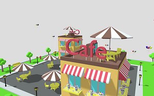 city cartoon cafe 3D model