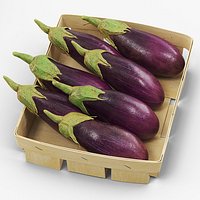 Whole Eggplants with Wooden Crate Purple