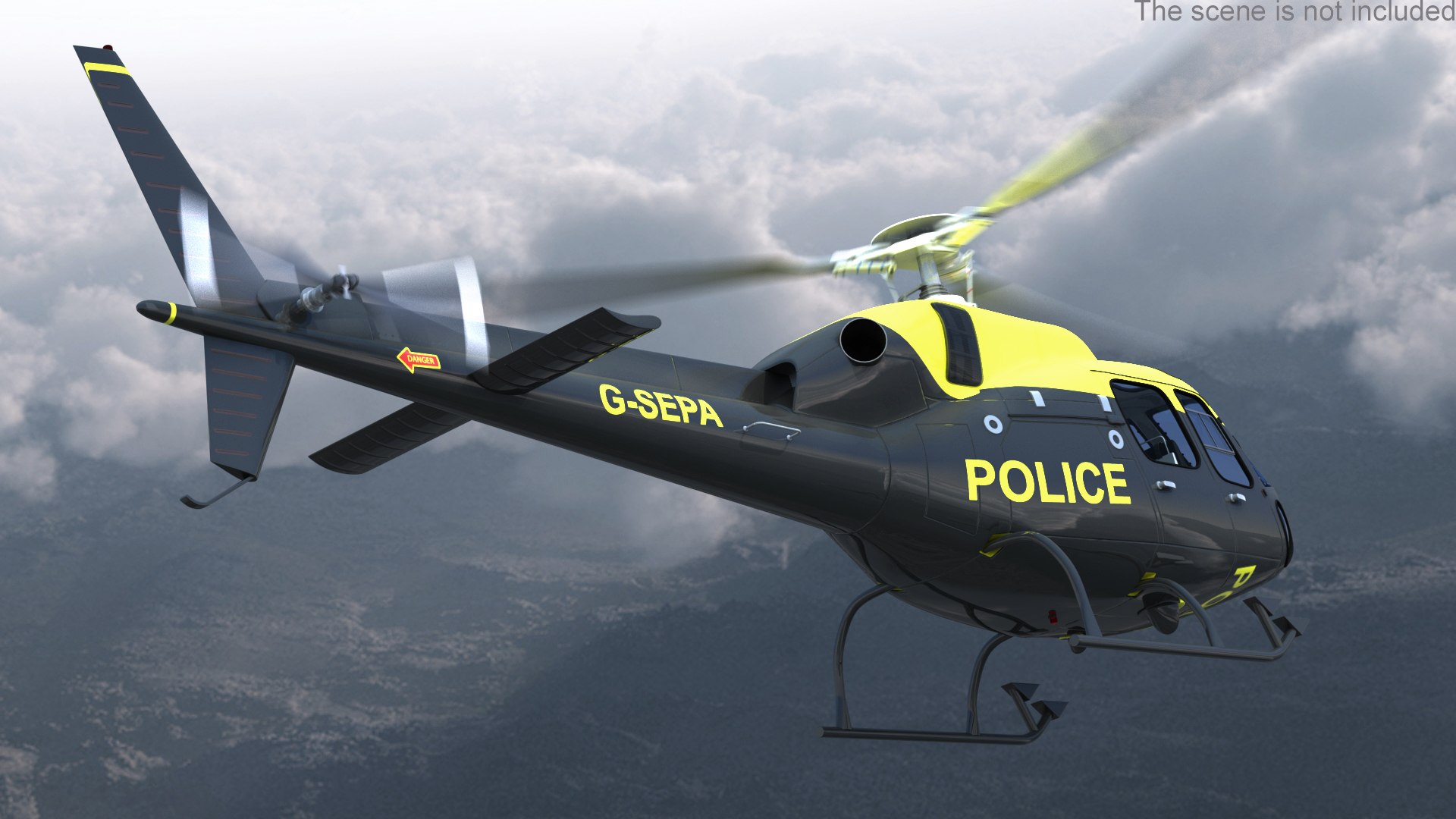 Police Helicopter Eurocopter AS 355 Rigged 3D model preview