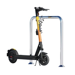 Whoosh electric scooter with parking bollard