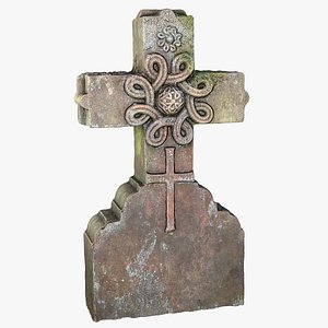 Ancient Mossy Old Cross Gravestone Tombstone Realistic 3D model 3D model