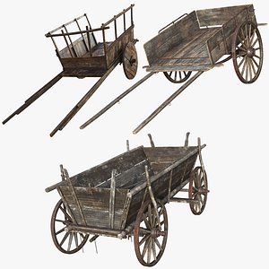 3D Wooden Cart Collection 8K PBR Textures model