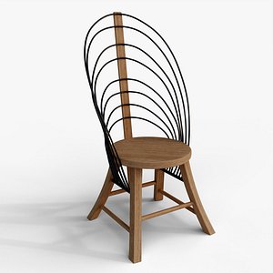 Designer Wooden Chair with Metal Backrest 3D