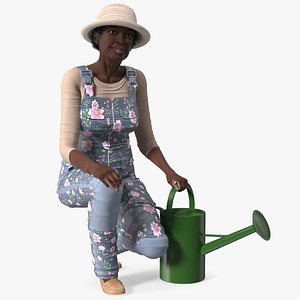 3D Gardener Afro American Old Lady Sitting