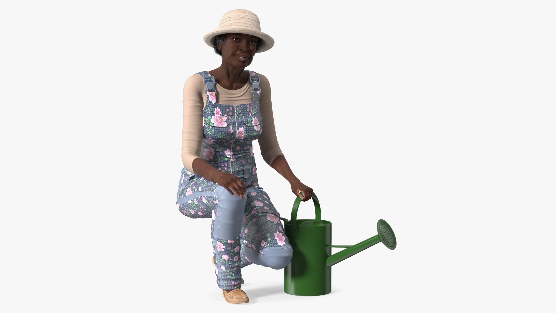 Gardener Afro American Old Lady Sitting 3D model preview