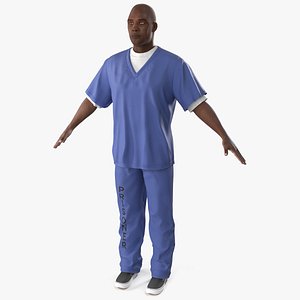 Black Prisoner in Blue Uniform A-Pose