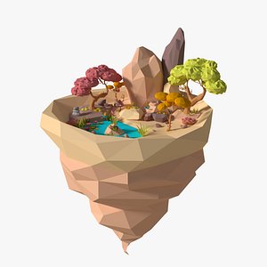 3D model Cartoon Style Floating Island -Spring -LOW POLY