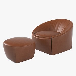 Minotti Capri Leather Cahir &amp; Pouf
