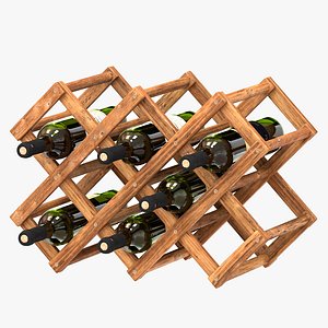 Ethnic Foldable Wooden Rack with Wine Bottles 3D model