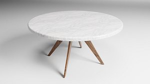 3D Marble Top Dining Drum and Wood Legs 3D model