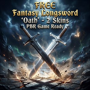 3D FREE Fantasy Longsword Oath - 2 Skins PBR Game Ready