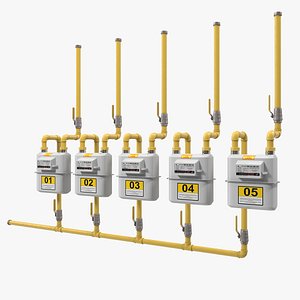 Row of Residential Natural Gas Meters 3D Model