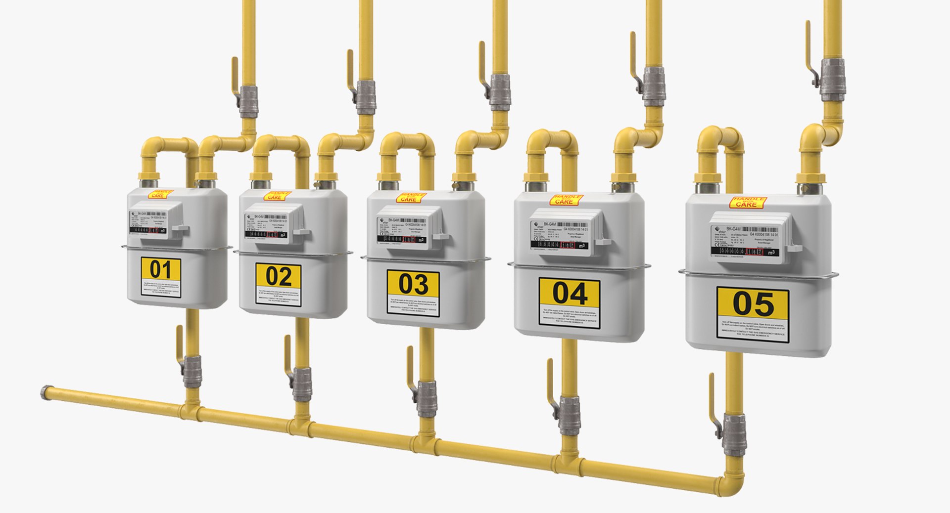 Row of Residential Natural Gas Meters 3D Model 3D model preview