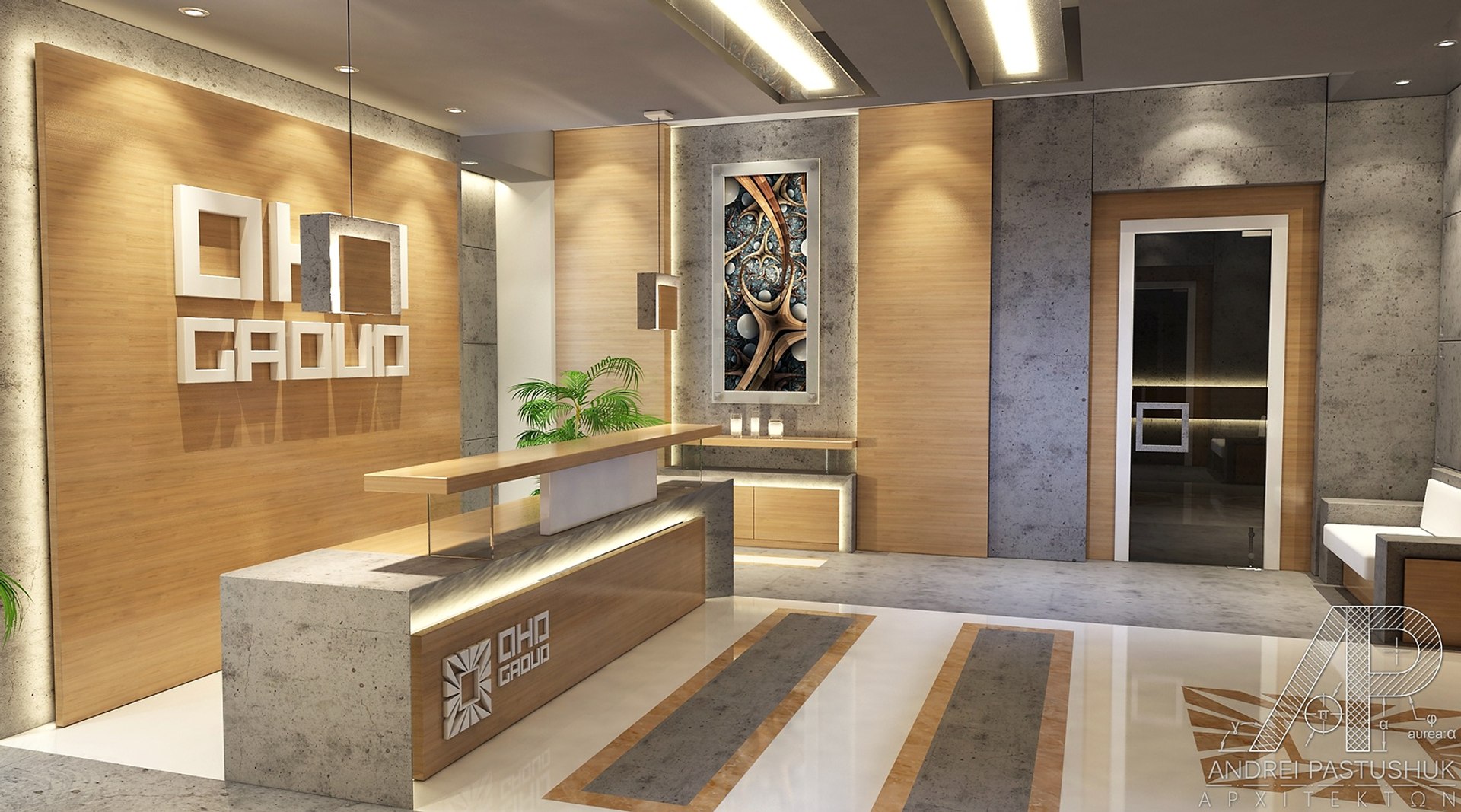 3d Contemporary Office Reception Lobby Model, image size:1920x1067