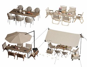 3D model Camping Patio Furniture Outdoor sofa Beach Umbrella