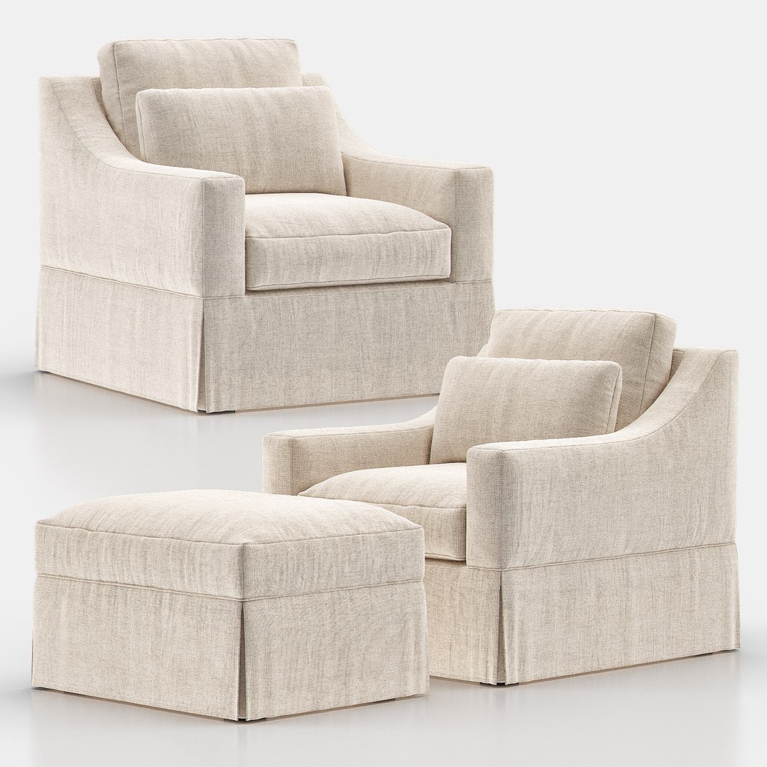 Living Room Ryder Chair West Elm Ryder Leather Chair Ottoman 3D