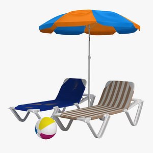sunbathing beach chair umbrella 3d model
