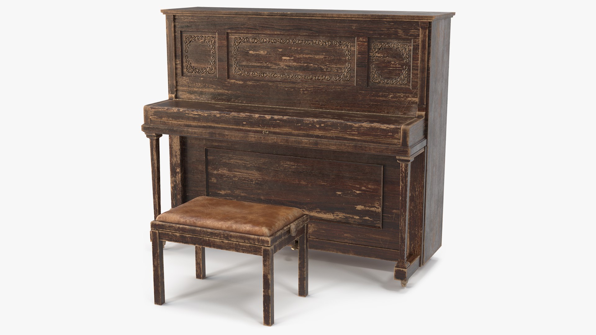 Old Western Piano Dark Wood 3D model preview
