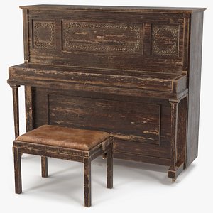Old Western Piano Dark Wood 3D model