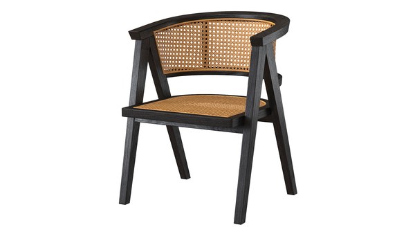 Modello 3D Sedia in rattan di legno dal design nero a forma di A