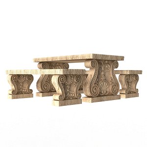 Stone Bench and Table 03 model