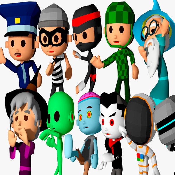 22 Characters - FBX - with Animations - 3D Low Poly - Packs v1 model