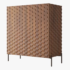 Crate and Barrel Raffael Carved Wood Bar Cabinet