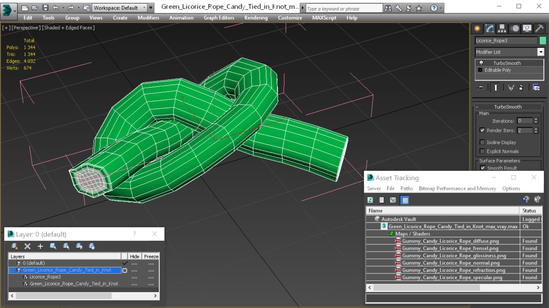 3D Green Licorice Rope Candy Tied In Knot Model - TurboSquid 1731384
