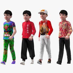 3D Rigged Asian Child Boys Collection 2 for Cinema 4D model
