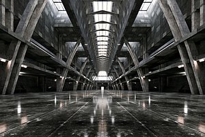 Architectural Brutalist Hangar - Cinematic Environment - 018