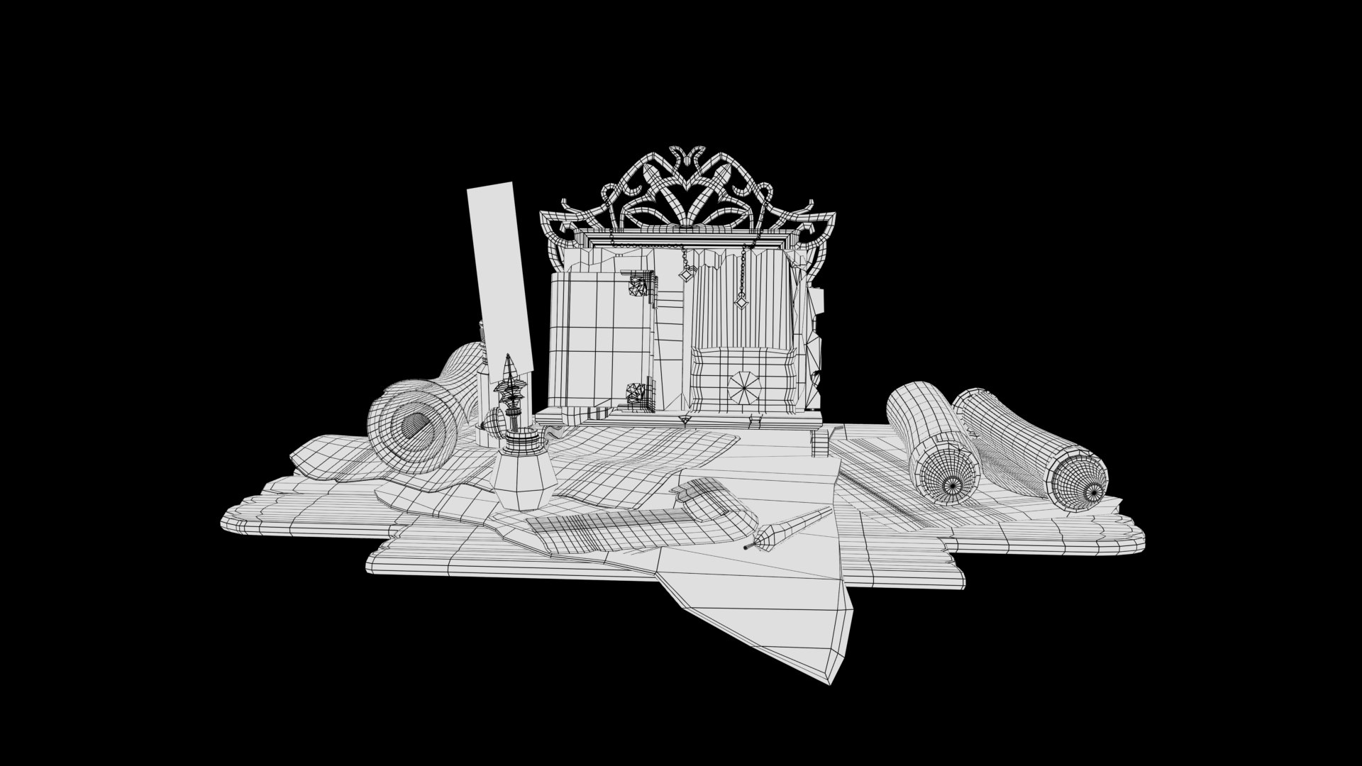 3D Stylized Writer Table With Accessories Model - TurboSquid 1845339