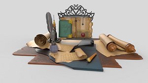 3D stylized writer table  with accessories model