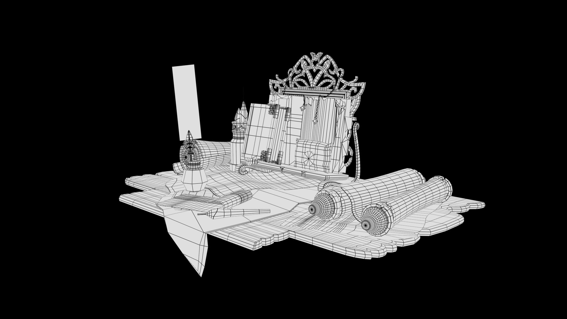 3D Stylized Writer Table With Accessories Model - TurboSquid 1845339