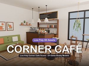 Low Poly Corner Cafe Scene - 24 Game Ready Models